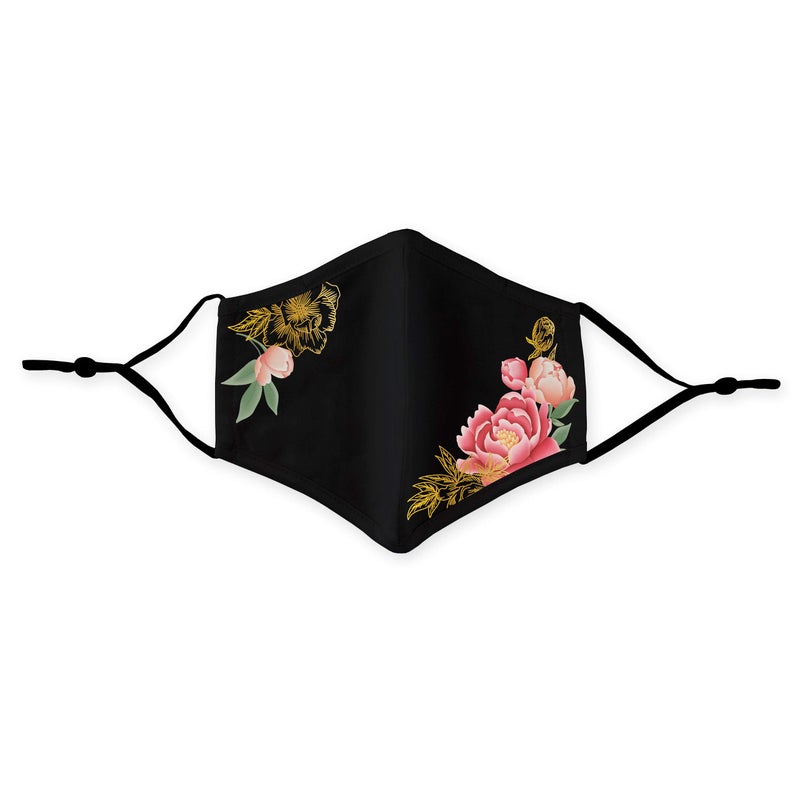 WEDDINGSTAR 3-Ply Adult Washable Cloth Face Mask Reusable and Adjustable with Filter Pocket - Black Modern Floral - Image 2